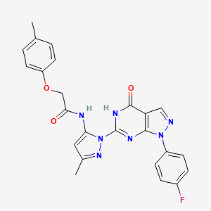 molecular formula C24H20FN7O3 B2937295 N-(1-(1-(4-fluorophenyl)-4-oxo-4,5-dihydro-1H-pyrazolo[3,4-d]pyrimidin-6-yl)-3-methyl-1H-pyrazol-5-yl)-2-(p-tolyloxy)acetamide CAS No. 1020488-60-1