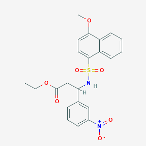 molecular formula C22H22N2O7S B2937296 Ethyl 3-(4-methoxynaphthalene-1-sulfonamido)-3-(3-nitrophenyl)propanoate CAS No. 681841-31-6
