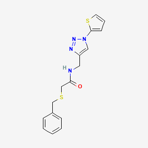 molecular formula C16H16N4OS2 B2937306 2-(benzylthio)-N-((1-(thiophen-2-yl)-1H-1,2,3-triazol-4-yl)methyl)acetamide CAS No. 2034332-98-2