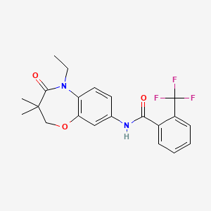 molecular formula C21H21F3N2O3 B2937310 N-(5-ethyl-3,3-dimethyl-4-oxo-2,3,4,5-tetrahydrobenzo[b][1,4]oxazepin-8-yl)-2-(trifluoromethyl)benzamide CAS No. 921562-37-0