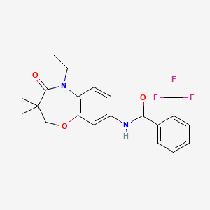 molecular formula C21H21F3N2O3 B2937310 N-(5-ethyl-3,3-dimethyl-4-oxo-2,3,4,5-tetrahydro-1,5-benzoxazepin-8-yl)-2-(trifluoromethyl)benzamide CAS No. 921562-37-0