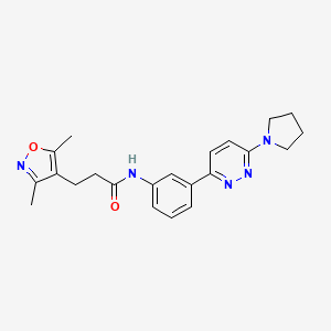 molecular formula C22H25N5O2 B2937313 3-(3,5-dimethylisoxazol-4-yl)-N-(3-(6-(pyrrolidin-1-yl)pyridazin-3-yl)phenyl)propanamide CAS No. 1203186-57-5