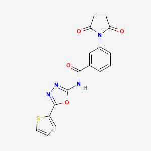 molecular formula C17H12N4O4S B2937318 3-(2,5-dioxopyrrolidin-1-yl)-N-(5-(thiophen-2-yl)-1,3,4-oxadiazol-2-yl)benzamide CAS No. 865287-90-7