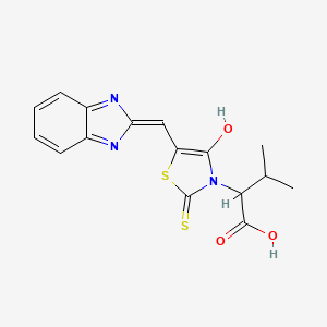 molecular formula C16H15N3O3S2 B2937325 (Z)-2-(5-((1H-benzo[d]imidazol-2-yl)methylene)-4-oxo-2-thioxothiazolidin-3-yl)-3-methylbutanoic acid CAS No. 854002-62-3