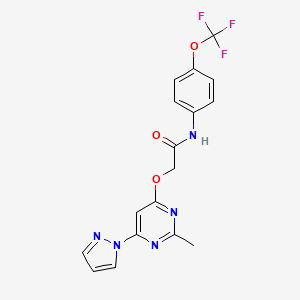 molecular formula C17H14F3N5O3 B2937343 2-((2-methyl-6-(1H-pyrazol-1-yl)pyrimidin-4-yl)oxy)-N-(4-(trifluoromethoxy)phenyl)acetamide CAS No. 1421457-33-1