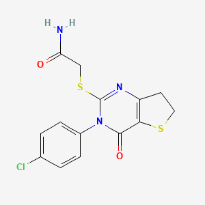 molecular formula C14H12ClN3O2S2 B2937345 2-((3-(4-Chlorophenyl)-4-oxo-3,4,6,7-tetrahydrothieno[3,2-d]pyrimidin-2-yl)thio)acetamide CAS No. 687563-96-8