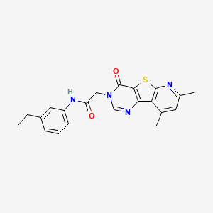 2-(11,13-dimethyl-6-oxo-8-thia-3,5,10-triazatricyclo[7.4.0.02,7]trideca-1(9),2(7),3,10,12-pentaen-5-yl)-N-(3-ethylphenyl)acetamide