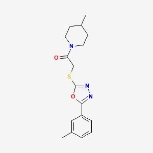 molecular formula C17H21N3O2S B2937370 4-Methyl-1-({[5-(3-methylphenyl)-1,3,4-oxadiazol-2-yl]thio}acetyl)piperidine CAS No. 850936-71-9