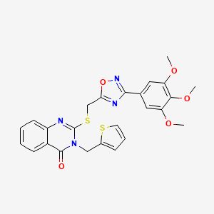 molecular formula C25H22N4O5S2 B2937373 3-(thiophen-2-ylmethyl)-2-(((3-(3,4,5-trimethoxyphenyl)-1,2,4-oxadiazol-5-yl)methyl)thio)quinazolin-4(3H)-one CAS No. 2034314-36-6