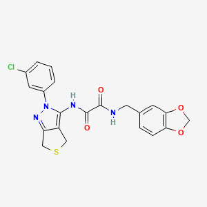 molecular formula C21H17ClN4O4S B2937379 N1-(benzo[d][1,3]dioxol-5-ylmethyl)-N2-(2-(3-chlorophenyl)-4,6-dihydro-2H-thieno[3,4-c]pyrazol-3-yl)oxalamide CAS No. 941931-38-0