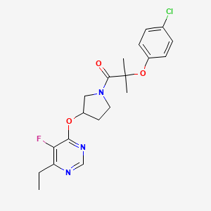 molecular formula C20H23ClFN3O3 B2937381 2-(4-Chlorophenoxy)-1-(3-((6-ethyl-5-fluoropyrimidin-4-yl)oxy)pyrrolidin-1-yl)-2-methylpropan-1-one CAS No. 2034524-35-9