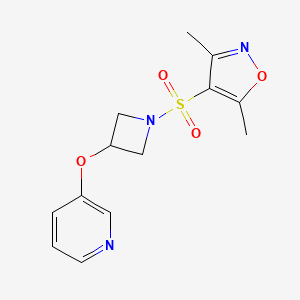 molecular formula C13H15N3O4S B2937394 3,5-Dimethyl-4-((3-(pyridin-3-yloxy)azetidin-1-yl)sulfonyl)isoxazole CAS No. 1903626-65-2
