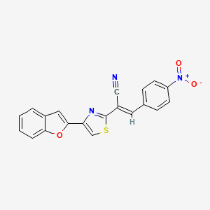 molecular formula C20H11N3O3S B2937417 (E)-2-(4-(benzofuran-2-yl)thiazol-2-yl)-3-(4-nitrophenyl)acrylonitrile CAS No. 717117-03-8