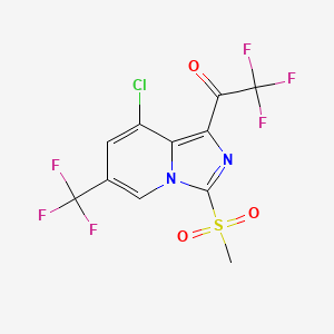 molecular formula C11H5ClF6N2O3S B2937420 1-(8-Chloro-3-(methylsulfonyl)-6-(trifluoromethyl)imidazo[1,5-a]pyridin-1-yl)-2,2,2-trifluoroethanone CAS No. 2379918-52-0