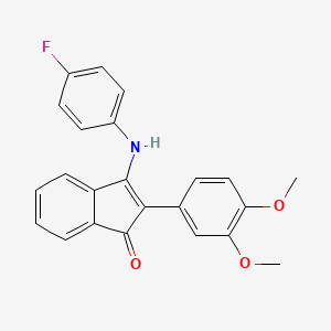 molecular formula C23H18FNO3 B2937426 2-(3,4-Dimethoxyphenyl)-3-((4-fluorophenyl)amino)inden-1-one CAS No. 1023878-38-7