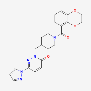 molecular formula C22H23N5O4 B2937438 2-{[1-(2,3-dihydro-1,4-benzodioxine-5-carbonyl)piperidin-4-yl]methyl}-6-(1H-pyrazol-1-yl)-2,3-dihydropyridazin-3-one CAS No. 2097917-48-9