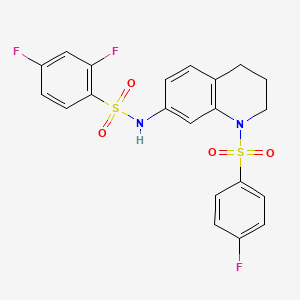 molecular formula C21H17F3N2O4S2 B2937439 2,4-二氟-N-(1-((4-氟苯基)磺酰基)-1,2,3,4-四氢喹啉-7-基)苯磺酰胺 CAS No. 951543-01-4