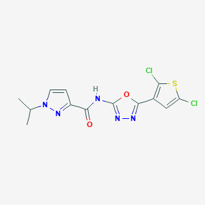molecular formula C13H11Cl2N5O2S B2937440 N-(5-(2,5-dichlorothiophen-3-yl)-1,3,4-oxadiazol-2-yl)-1-isopropyl-1H-pyrazole-3-carboxamide CAS No. 1170384-26-5