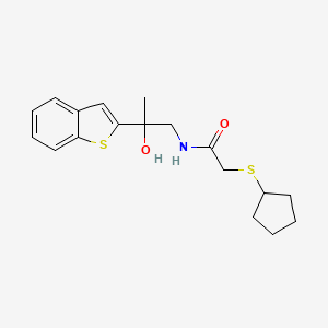 molecular formula C18H23NO2S2 B2937447 N-(2-(苯并[b]噻吩-2-基)-2-羟基丙基)-2-(环戊硫基)乙酰胺 CAS No. 2034263-05-1