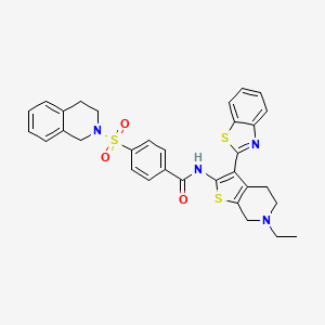 molecular formula C32H30N4O3S3 B2937459 N-(3-(benzo[d]thiazol-2-yl)-6-ethyl-4,5,6,7-tetrahydrothieno[2,3-c]pyridin-2-yl)-4-((3,4-dihydroisoquinolin-2(1H)-yl)sulfonyl)benzamide CAS No. 681177-85-5