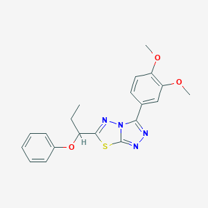 molecular formula C20H20N4O3S B293746 3-(3,4-Dimethoxyphenyl)-6-(1-phenoxypropyl)[1,2,4]triazolo[3,4-b][1,3,4]thiadiazole 