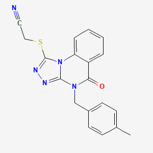 molecular formula C19H15N5OS B2937465 2-[[4-[(4-Methylphenyl)methyl]-5-oxo-[1,2,4]triazolo[4,3-a]quinazolin-1-yl]sulfanyl]acetonitrile CAS No. 730968-00-0