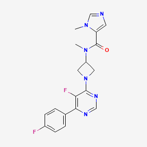 molecular formula C19H18F2N6O B2937472 N-[1-[5-Fluoro-6-(4-fluorophenyl)pyrimidin-4-yl]azetidin-3-yl]-N,3-dimethylimidazole-4-carboxamide CAS No. 2380079-61-6