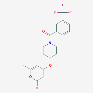 molecular formula C19H18F3NO4 B2937473 6-methyl-4-((1-(3-(trifluoromethyl)benzoyl)piperidin-4-yl)oxy)-2H-pyran-2-one CAS No. 1795089-88-1