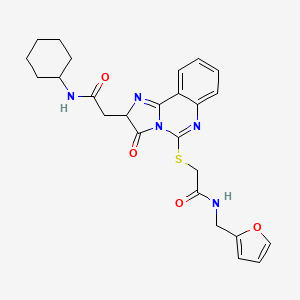 molecular formula C25H27N5O4S B2937502 2-({2-[2-(环己基氨基)-2-氧代乙基]-3-氧代-2,3-二氢咪唑并[1,2-c]喹唑啉-5-基}硫代)-N-(2-呋喃基甲基)乙酰胺 CAS No. 958943-19-6