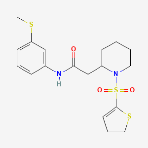 molecular formula C18H22N2O3S3 B2937516 N-(3-(甲硫基)苯基)-2-(1-(噻吩-2-磺酰基)哌啶-2-基)乙酰胺 CAS No. 941956-50-9