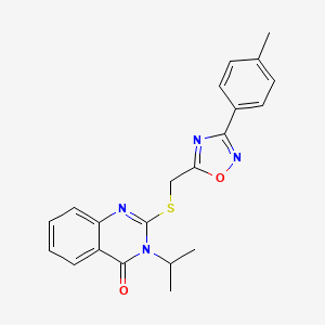 molecular formula C21H20N4O2S B2937553 3-isopropyl-2-(((3-(p-tolyl)-1,2,4-oxadiazol-5-yl)methyl)thio)quinazolin-4(3H)-one CAS No. 946252-68-2