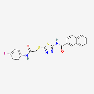 molecular formula C21H15FN4O2S2 B2937554 N-(5-((2-((4-fluorophenyl)amino)-2-oxoethyl)thio)-1,3,4-thiadiazol-2-yl)-2-naphthamide CAS No. 391869-87-7