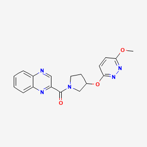 molecular formula C18H17N5O3 B2937572 (3-((6-Methoxypyridazin-3-yl)oxy)pyrrolidin-1-yl)(quinoxalin-2-yl)methanone CAS No. 2034223-75-9