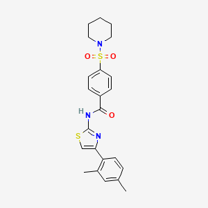 molecular formula C23H25N3O3S2 B2937618 N-[4-(2,4-dimethylphenyl)-1,3-thiazol-2-yl]-4-piperidin-1-ylsulfonylbenzamide CAS No. 325977-67-1