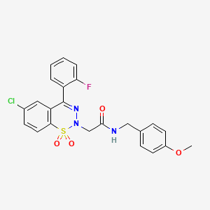 molecular formula C23H19ClFN3O4S B2937628 2-[6-chloro-4-(2-fluorophenyl)-1,1-dioxido-2H-1,2,3-benzothiadiazin-2-yl]-N-(4-methoxybenzyl)acetamide CAS No. 1031619-52-9