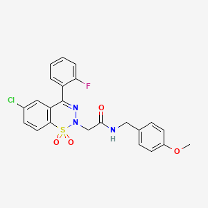 molecular formula C23H19ClFN3O4S B2937628 2-(6-chloro-4-(2-fluorophenyl)-1,1-dioxido-2H-benzo[e][1,2,3]thiadiazin-2-yl)-N-(4-methoxybenzyl)acetamide CAS No. 1031619-52-9