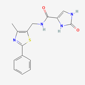 molecular formula C15H14N4O2S B2937633 N-((4-甲基-2-苯基噻唑-5-基)甲基)-2-氧代-2,3-二氢-1H-咪唑-4-甲酰胺 CAS No. 1706097-67-7