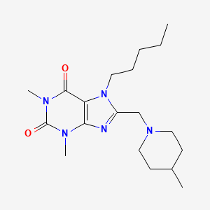 molecular formula C19H31N5O2 B2937640 1,3-Dimethyl-8-[(4-methylpiperidin-1-yl)methyl]-7-pentylpurine-2,6-dione CAS No. 851940-95-9