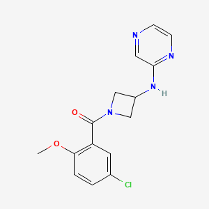 molecular formula C15H15ClN4O2 B2937647 (5-Chloro-2-methoxyphenyl)(3-(pyrazin-2-ylamino)azetidin-1-yl)methanone CAS No. 2309776-39-2