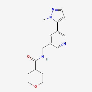 molecular formula C16H20N4O2 B2937649 N-((5-(1-methyl-1H-pyrazol-5-yl)pyridin-3-yl)methyl)tetrahydro-2H-pyran-4-carboxamide CAS No. 2034560-03-5