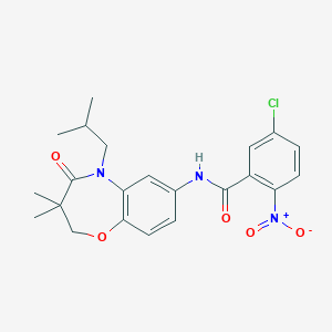 molecular formula C22H24ClN3O5 B2937653 5-氯-N-(5-异丁基-3,3-二甲基-4-氧代-2,3,4,5-四氢苯并[b][1,4]恶二杂环庚-7-基)-2-硝基苯甲酰胺 CAS No. 921565-38-0