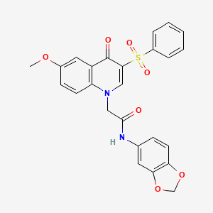 molecular formula C25H20N2O7S B2937659 N-(benzo[d][1,3]dioxol-5-yl)-2-(6-methoxy-4-oxo-3-(phenylsulfonyl)quinolin-1(4H)-yl)acetamide CAS No. 902278-74-4