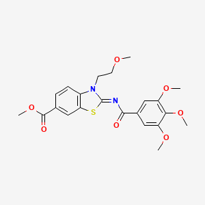 molecular formula C22H24N2O7S B2937672 Methyl 3-(2-methoxyethyl)-2-(3,4,5-trimethoxybenzoyl)imino-1,3-benzothiazole-6-carboxylate CAS No. 864975-24-6