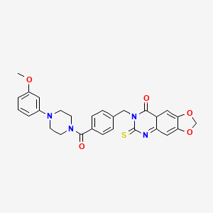 molecular formula C28H26N4O5S B2937688 7-({4-[4-(3-甲氧基苯基)哌嗪-1-羰基]苯基}甲基)-6-硫代亚甲基-2H,5H,6H,7H,8H-[1,3]二噁唑并[4,5-g]喹唑啉-8-酮 CAS No. 688056-02-2
