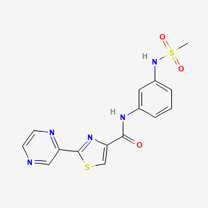 molecular formula C15H13N5O3S2 B2937711 N-(3-(methylsulfonamido)phenyl)-2-(pyrazin-2-yl)thiazole-4-carboxamide CAS No. 1235283-33-6