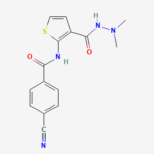 molecular formula C15H14N4O2S B2937727 4-cyano-N-[3-(dimethylaminocarbamoyl)thiophen-2-yl]benzamide CAS No. 893128-85-3