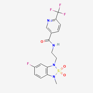 molecular formula C16H14F4N4O3S B2937735 N-(2-(6-fluoro-3-methyl-2,2-dioxidobenzo[c][1,2,5]thiadiazol-1(3H)-yl)ethyl)-6-(trifluoromethyl)nicotinamide CAS No. 2034335-38-9