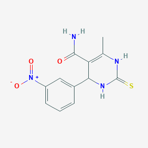 molecular formula C12H12N4O3S B2937742 6-Methyl-4-(3-nitrophenyl)-2-thioxo-1,2,3,4-tetrahydropyrimidine-5-carboxamide CAS No. 725216-96-6