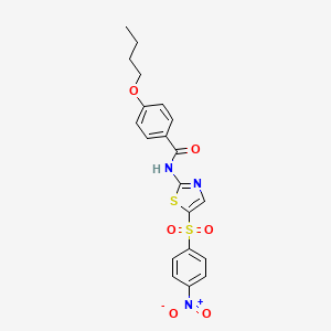 molecular formula C20H19N3O6S2 B2937747 4-丁氧基-N-(5-((4-硝基苯基)磺酰基)噻唑-2-基)苯甲酰胺 CAS No. 313469-84-0