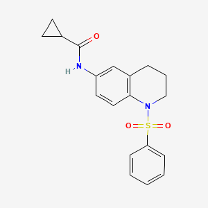 molecular formula C19H20N2O3S B2937752 N-[1-(benzenesulfonyl)-3,4-dihydro-2H-quinolin-6-yl]cyclopropanecarboxamide CAS No. 941961-03-1